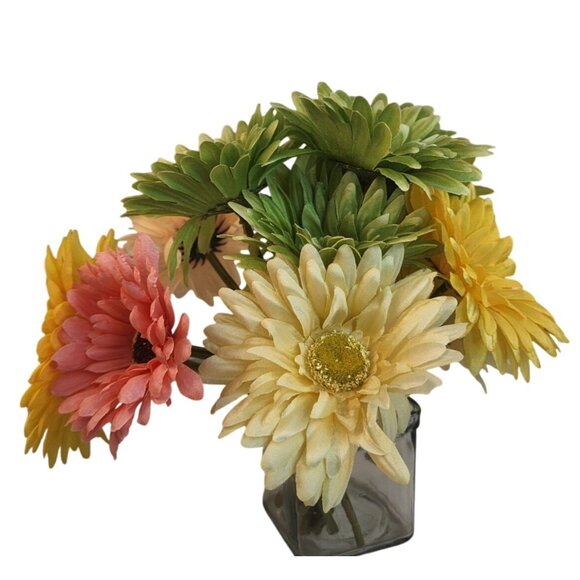Silk Gerbera Daisy Floral Arrangement - Green Yellow & Pink Multicolor - Picture 10 of 10